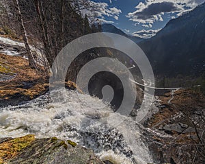 Skjervefossen Waterfall in Spring Landscape photo