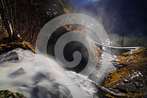 Skjervefossen Waterfall in Spring Landscape photo