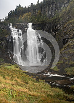 Skjervsfossen waterfall near Granvin and Voss in Norway