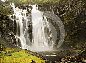 Skjervsfossen waterfall near Granvin and Voss in Norway