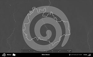 Sklow District outlined, Belarus. Grayscale