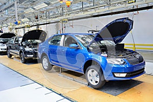 Skoda Octavia on conveyor line in factory