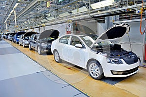 Skoda Octavia on conveyor line in factory