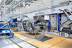 Skoda Octavia on conveyor line in factory