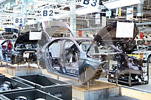 Skoda Octavia on conveyor line in factory