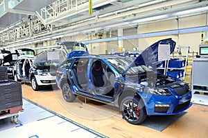 Skoda Octavia on conveyor line in factory