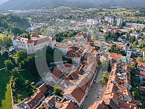 Skofja Loka Castle and Museum, Medieval Town, Aerial View, Slovenia