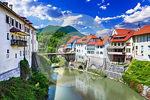 Skofja Loka, Slovenia. Capuchin Bridge oldest slovenian