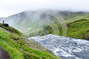 Skoga river over the Skogafoss waterfall, Iceland, Europe.