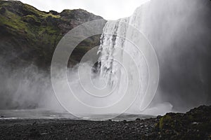 Skogafoss Iceland famous waterfall. Icelandic golden circle landmark.