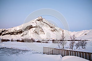 Skogafoss Mountain  Landscape in Winter Iceland