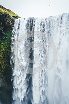 Skogafoss waterfall in Iceland closeup