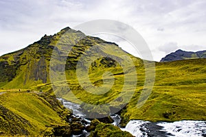 Skogar river in iceland which creates skogafoss waterfalls photo