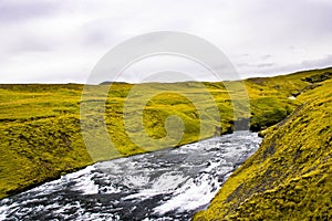 Skogar river in iceland which creates skogafoss waterfalls photo