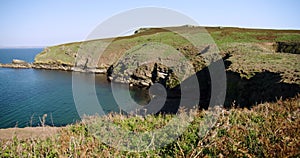 Skomer Island, Wales, UK general view during calm sunny September weather
