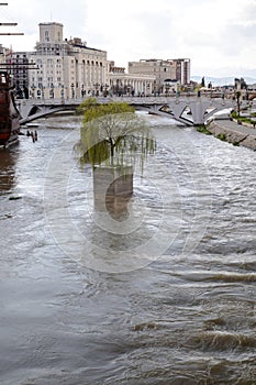 Skopje Cityscape with Vardar River and Modern Architecture