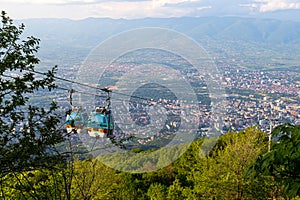 Skopje. North Macedonia. May 17, 2023. Cable car to the top of Vodno mountain. Skopje.