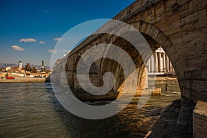 SKOPJE, NORTH MACEDONIA: The old Stone Bridge is located on the Vardar River in the center of Skopje
