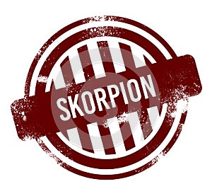 skorpion - red round grunge button, stamp