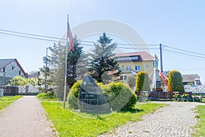 Square with stone monument for 800th anniversary of Skowarcz