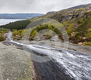 Skrelifallan Waterfall in Skrelia, Lyngdal, Norway