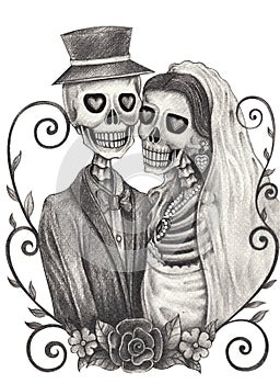 Skull art wedding day of the dead.