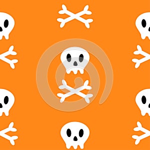 Skull with bone crosswise icon. White crossbones. Skeleton body part. Seamless Pattern. Happy Halloween sign symbol. Cute cartoon