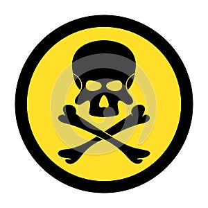 Skull and bones. Black danger sign on yellow circle