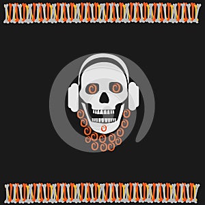 Skull boy wearing headphones with a beard