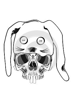 Skull with bunny ears and teeth.
