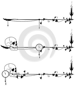 Skull, candle, clock and ivy