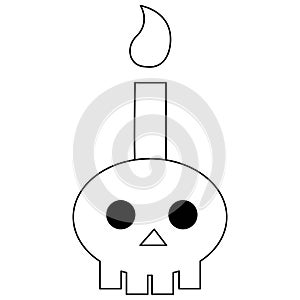 Skull with candles to halloween black line on white background vector illustration