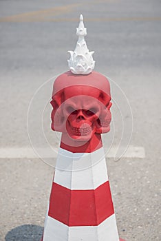 Skull Conceptual sculpture ,Road bollard traffic lane ,Thailand