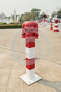 Skull Conceptual sculpture ,Road bollard traffic lane ,Thailand