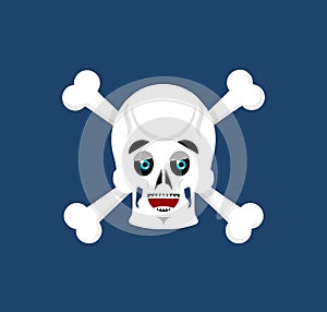 Skull and crossbones happy Emoji. skeleton head marry emotion