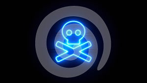 Skull Crossbones neon sign appear in center and disappear after some time. Loop animation of blue neon icon