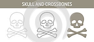 Skull And Crossbones tracing and coloring worksheet for kids