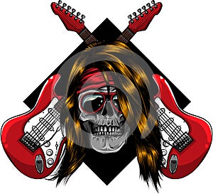 skull with crossing guitars vector illustration design