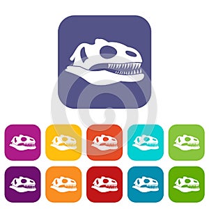 Skull of dinosaur icons set