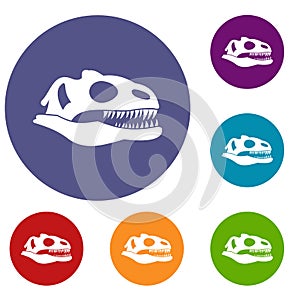 Skull of dinosaur icons set