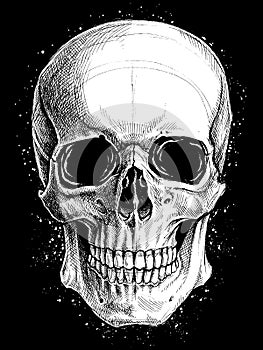 Skull Drawing line work vector.