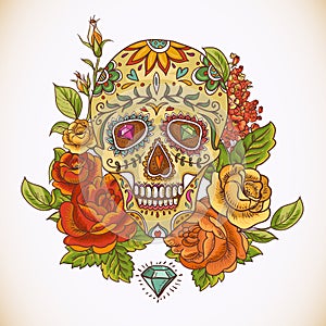 Skull and Flowers Day of The Dead