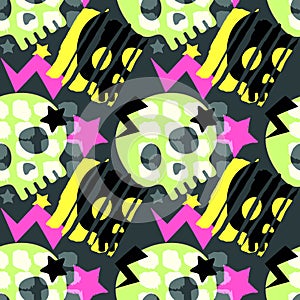 Skull funky seamless rough grunge pattern, modern design template.