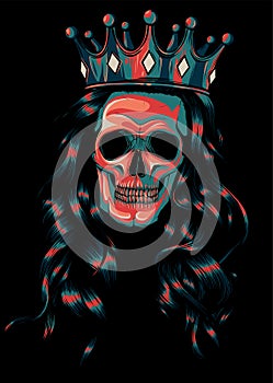 Skull girl with a crown on black background. vector illustration design