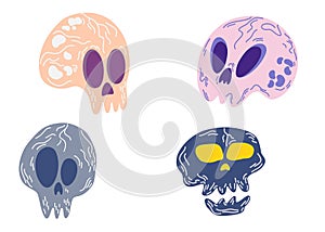 Skull Halloween set. Decor for Halloween Holiday Tattoos and stickers, T-shirt design. Vector hand draw illustration isolated on