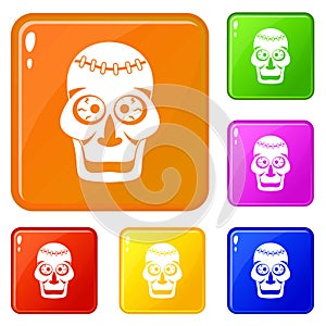 Skull icons set vector color