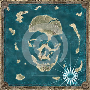 Skull island , map cartography of a island forming the shape of a skull.