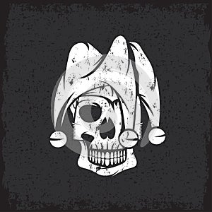 Skull in jester cap grunge vector design