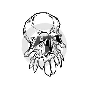 Skull with large teeth. Vector illustration in cartoon style on a white background.