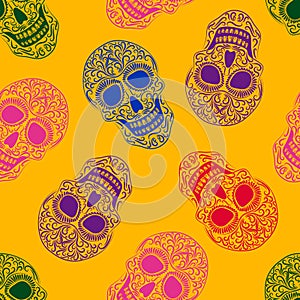 Skull from the line ornament  seamless pattern. Stylized skull seamless texture. halloween. Day of the Dead holiday. Mexico